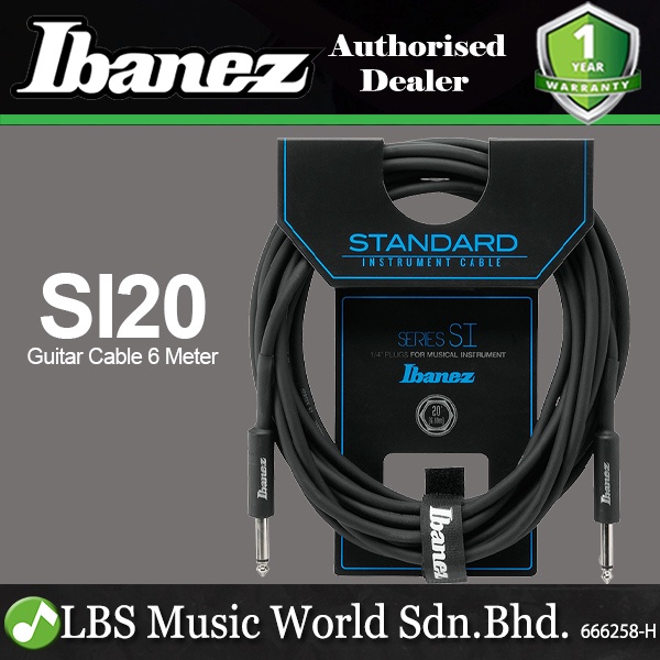 Ibanez SI20 6 Meter Instrument Guitar Cable 2 Straight Plug - 20ft (SI 20)