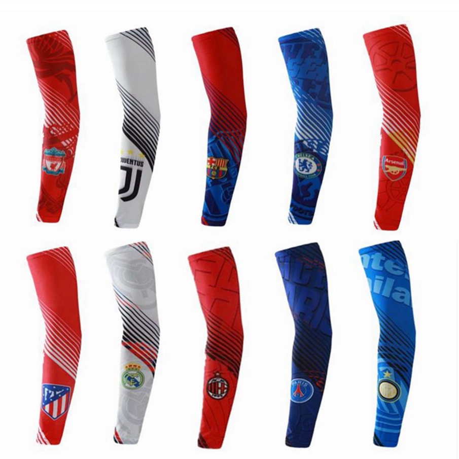 Ice Silk Sleeves Summer Sunscreen Football Team Club Logo Sign Barcelona Chelsea Liverpool Manchester Sports Arm Guards Cycling Men Women Hand Cover