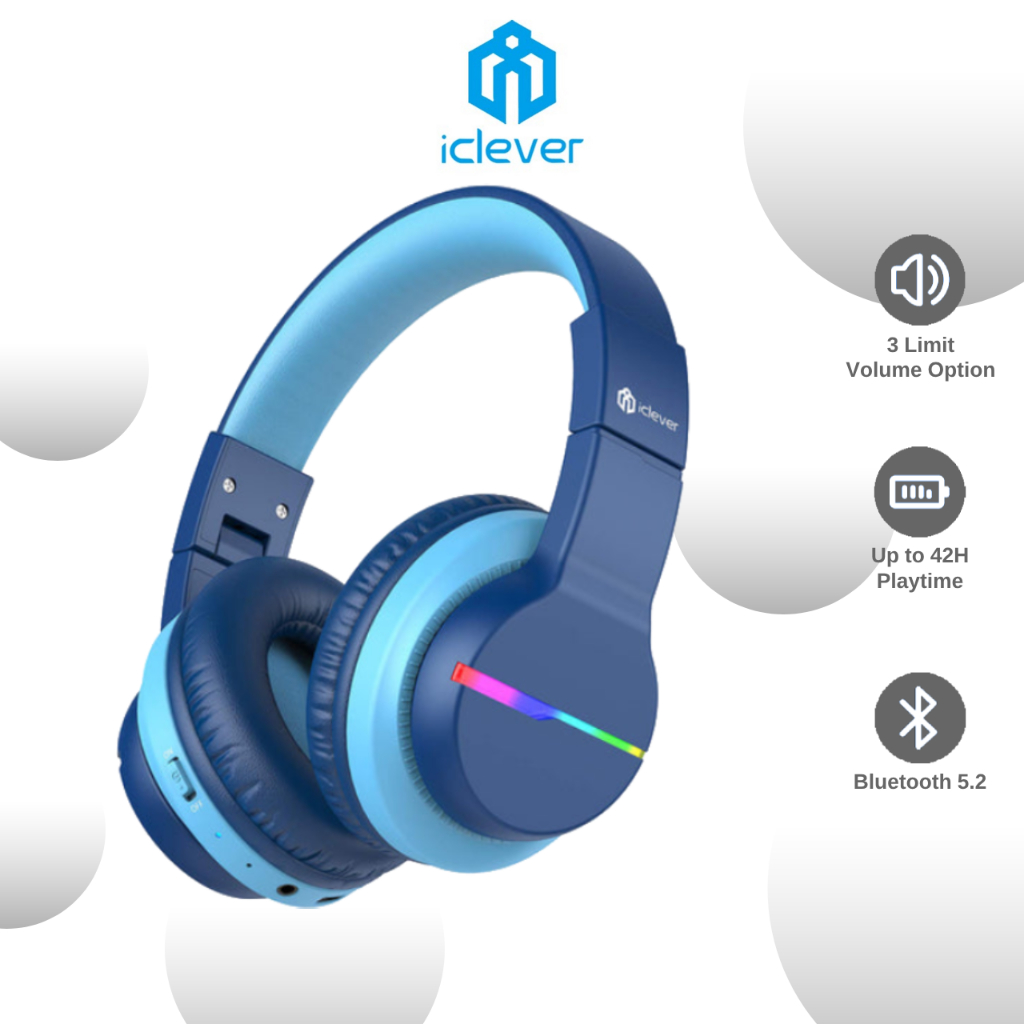 iClever BTH12 Kids Headphone Kids Wireless Bluetooth Headfone Headset LED With Mic Gift Male, Online Class 40H PlayTimes