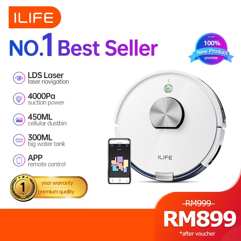 ILIFE L100/A20 LDS Laser Navigation Smart Robot Vacuum Cleaner And Mopping APP Custom Cleaning 4000Pa Suction 300ml Dust Box 200ml Water Tank Cordless Wireless Vacuum Cleaner Robot