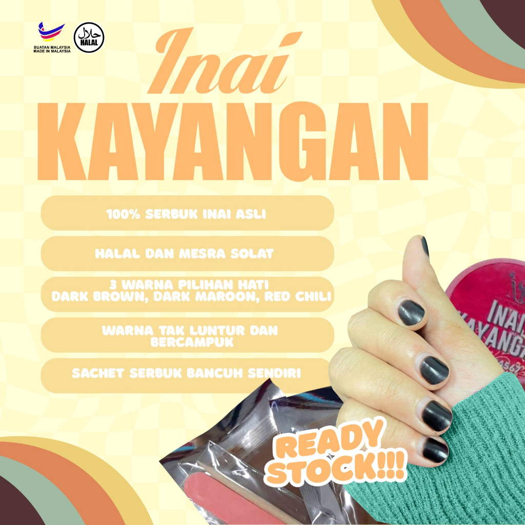 INAI KUKU KAYANGAN WARNA BROWN TAK LUNTUR TAHAN SAMPAI HUJUNG KUKU 100% INAI ASLI