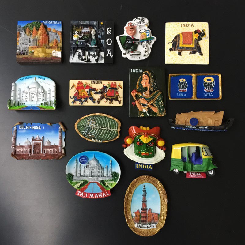 India Travel Souvenir Fridge Magnets Resin New Delhi Stupa Taj Mahal Saree Magnetic Refrigerator Stickers Souvenir Crafts Gift