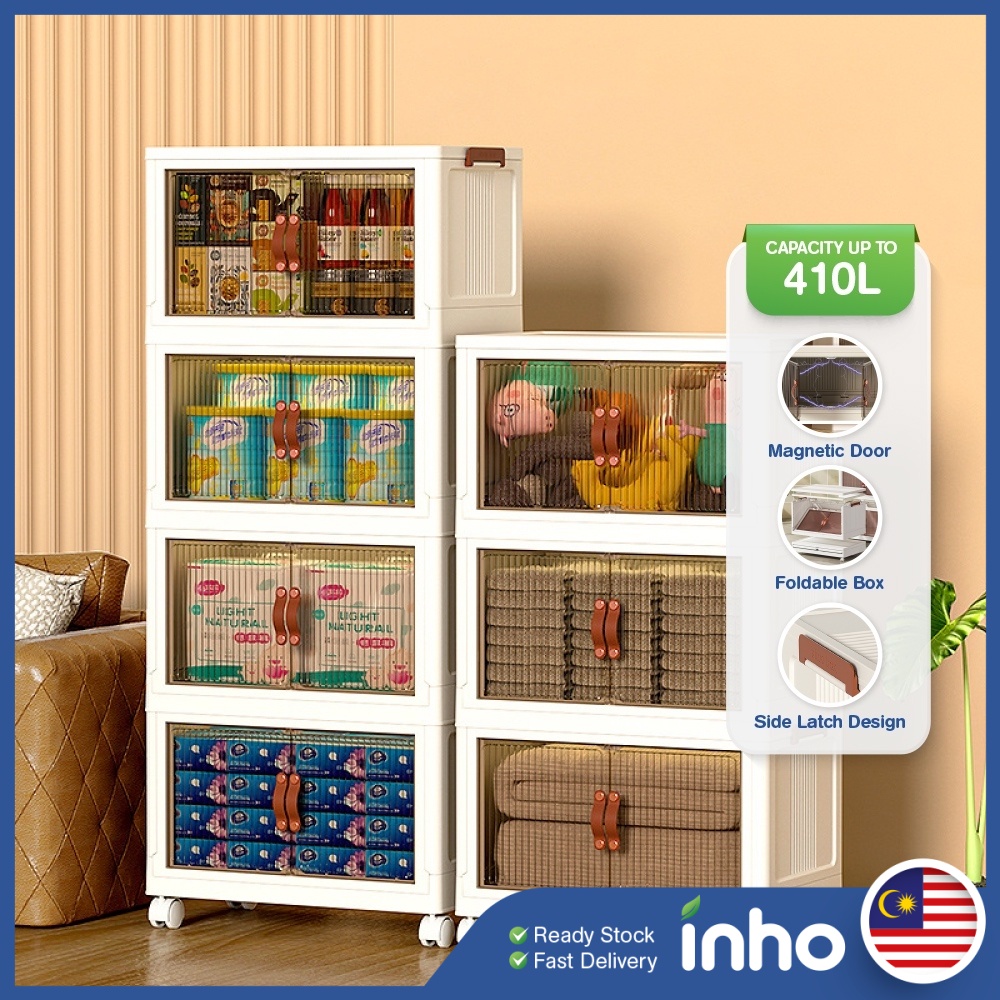 INHO 1/2/3/4/5 Layers Large Capacity Storage Cabinet 2 Doors Foldable Storage Box (Capacity Up To 675L)