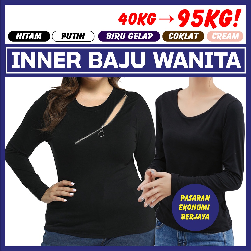 INNER BAJU DEWASA 8075# [S-8XL] PLUS SIZE KAIN MEMERI LICIN INNER EKSKLUSIF LENGAN PANJANG LADY INNER TOP BLOUSE ALAS