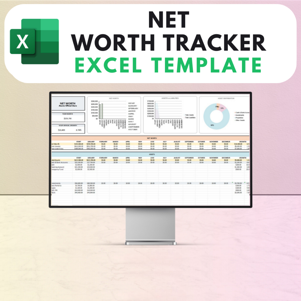 INSTANT Net Worth Tracker Excel Template : Net Worth Dashboard | Personal Finance | Assets and Liabilities Template