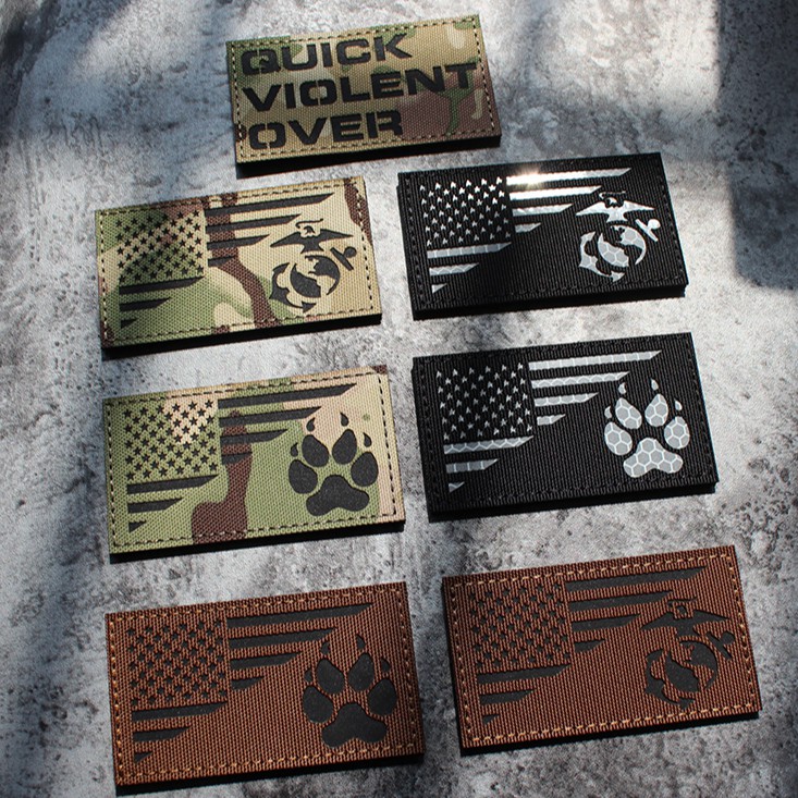 IR Multicam Infrared USA Flag K9 Dog Paw K-9 Tactical Fastener Badge Uniform Patch USMC US Marines Armband Applique