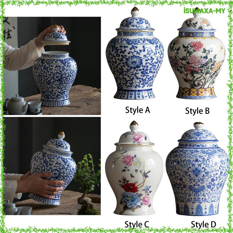 [isuwaxaMY] Ceramic Ginger Jar Glazed Hand Painted Asian Decor Multi Purpose Home Decor Accent Porcelain Jar