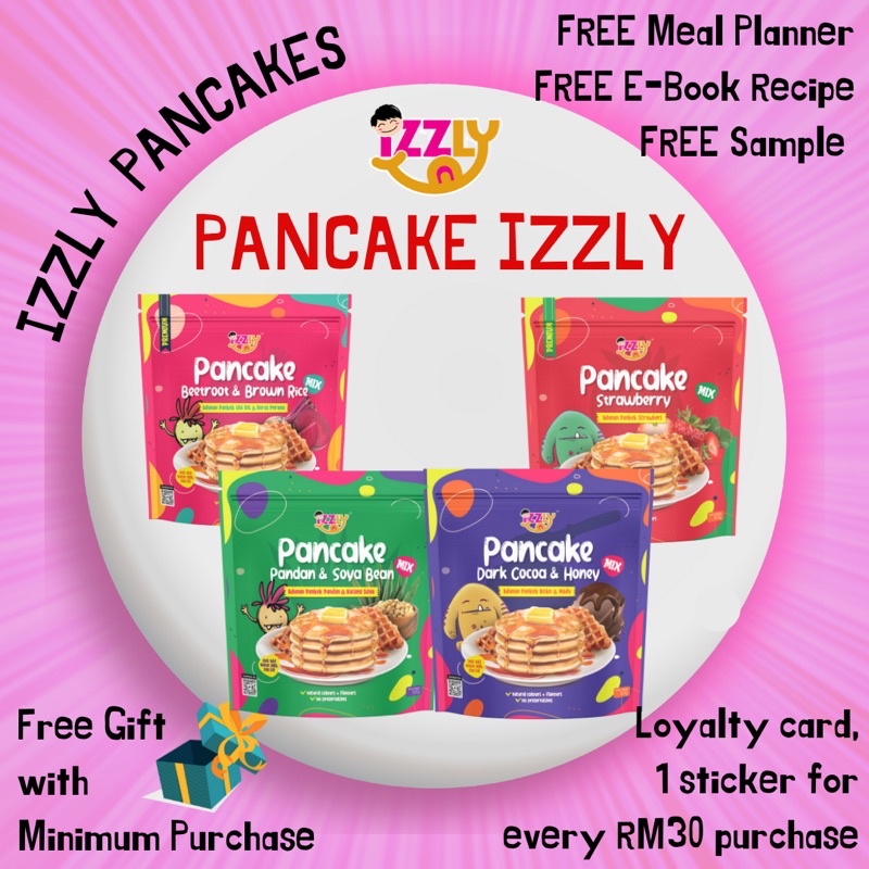 IZZLY Baby Food Pancake Penkek Izzly Strawberry Beetroot Brown Rice Dark Cocoa Honey Soya Bean untuk baby 7m and above