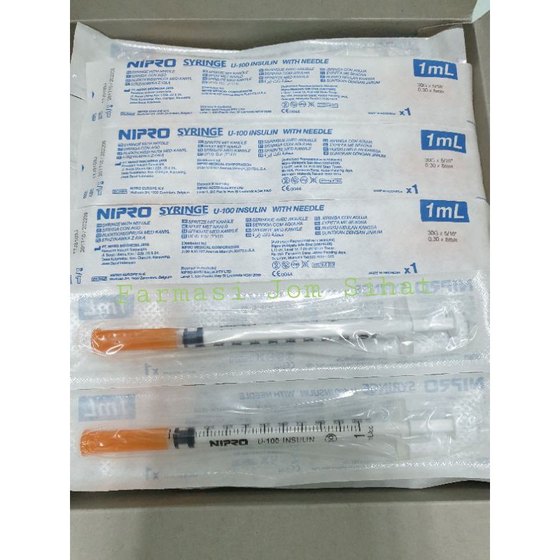 Jarum Insulin 30G x 8mm dengan Picagari 1ML Nipro U-100 Insulin Syringe with Needle 1pcs