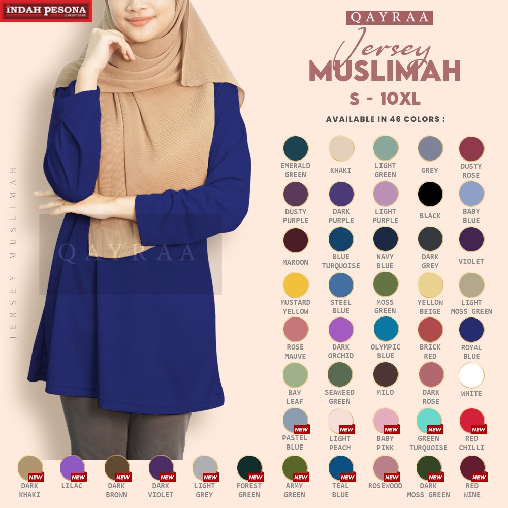 Jersi Muslimah P6 Jersey Muslimah Plain / Baju Sukan Muslimah - Dark Orchid / Royal Blue / S.Green / D.Rose