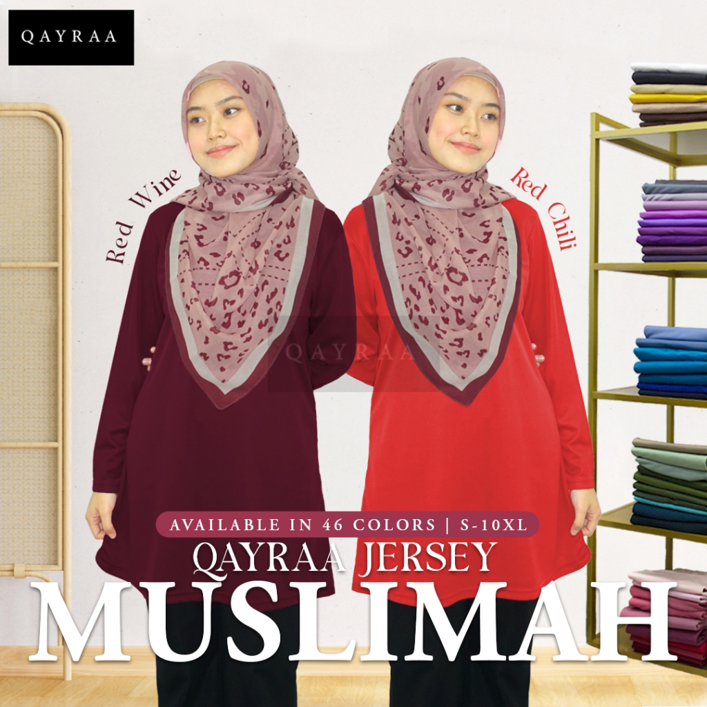 Jersi Muslimah P4 Jersey Muslimah Plain/Baju Sukan Muslimah Plus Size/Red Chili Baby Pink Red Wine Moss Green