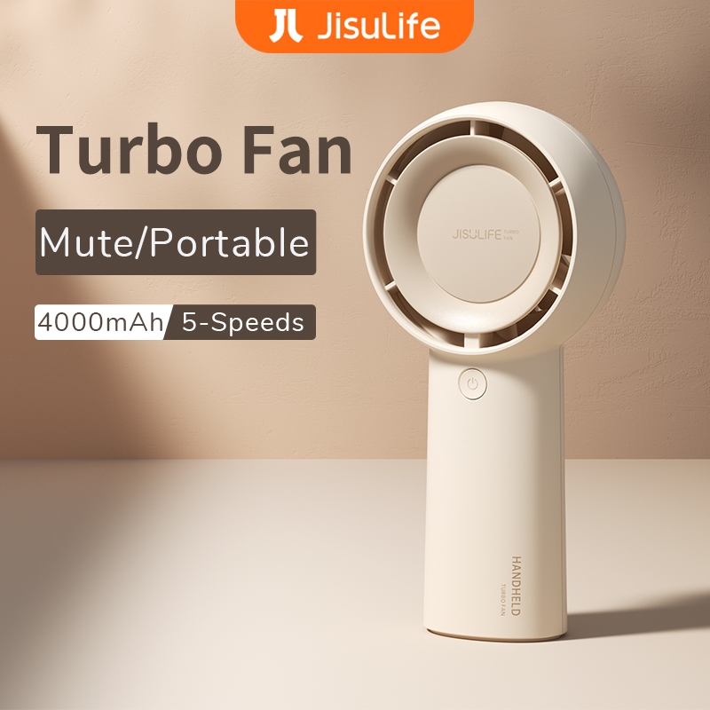 JISULIFE Mini Fan 4000mAh Battery Protable Handheld Fans With New Technology Turbofan 5-speed Wind Bladeless Safety Upgrade