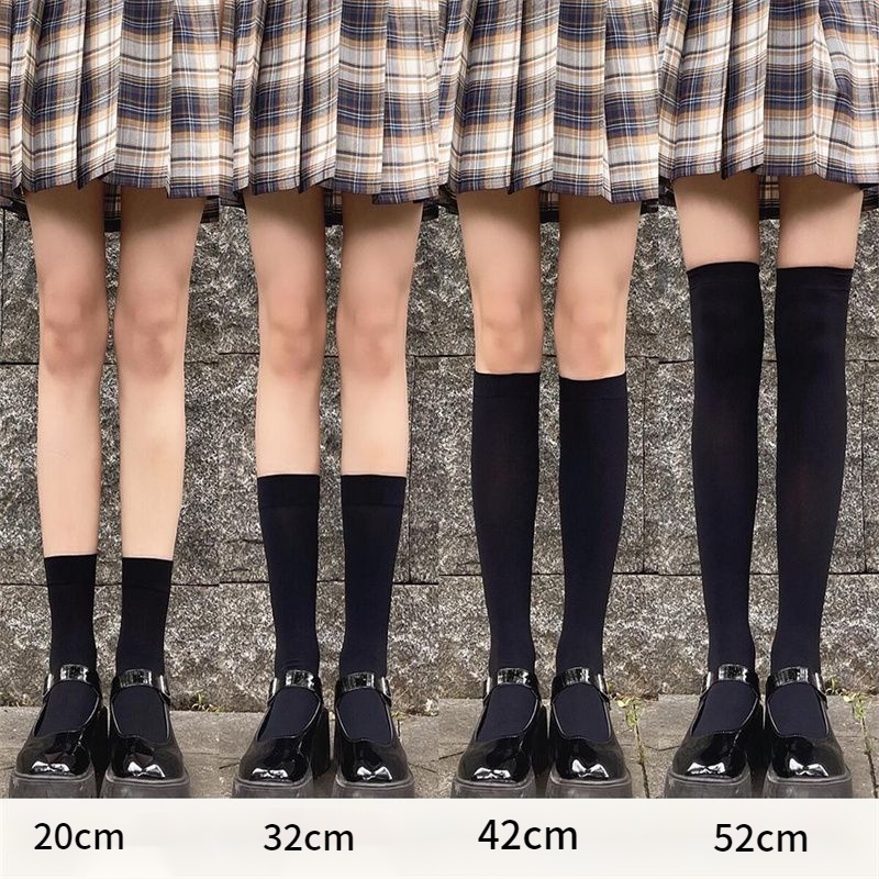 jk over the knee pressure students high school long socks Calf socks black velvet lolita milk white Black/White/Assorted Color Stripe