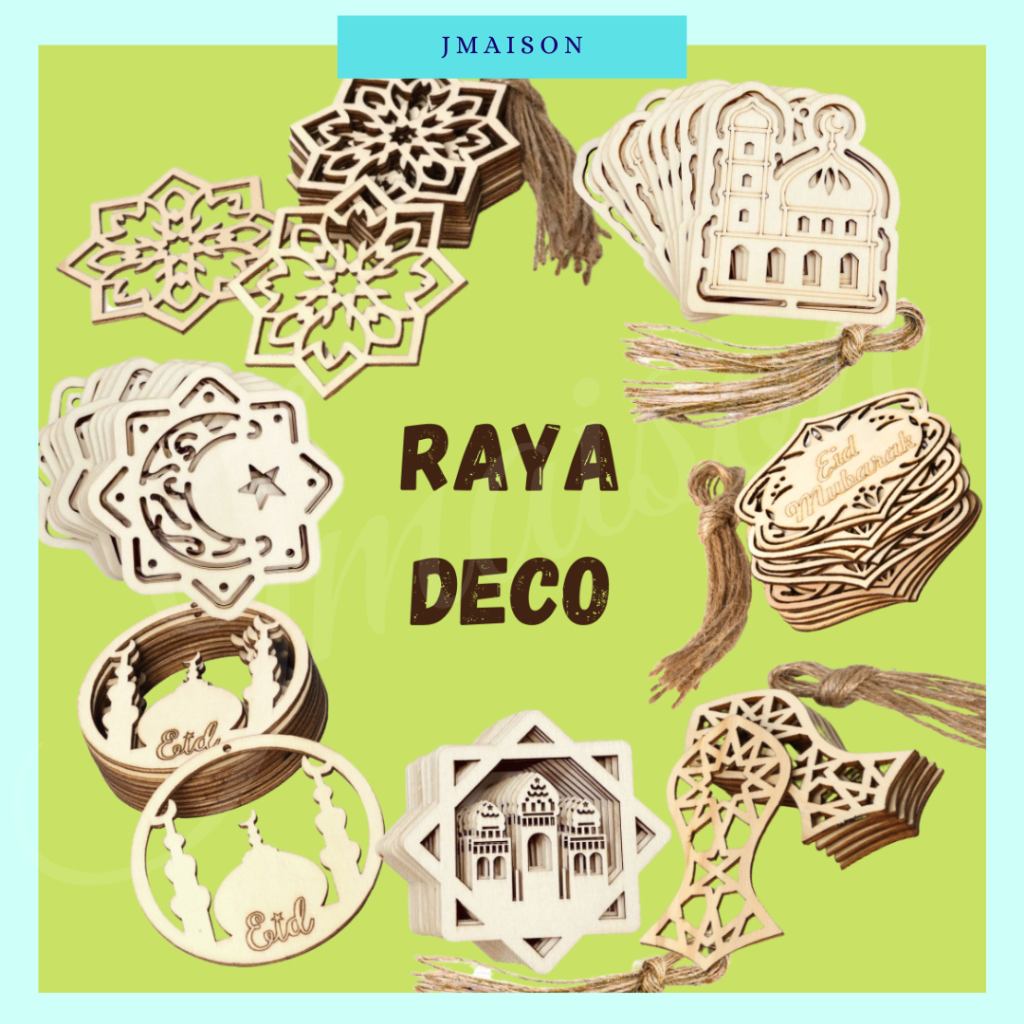 JMAISON 1Pcs Gift Box Deco Hari Raya Decoration Ramadan Deco Wooden Craft Ornament Set Hiasan Raya Kayu EID Mubarak Deco