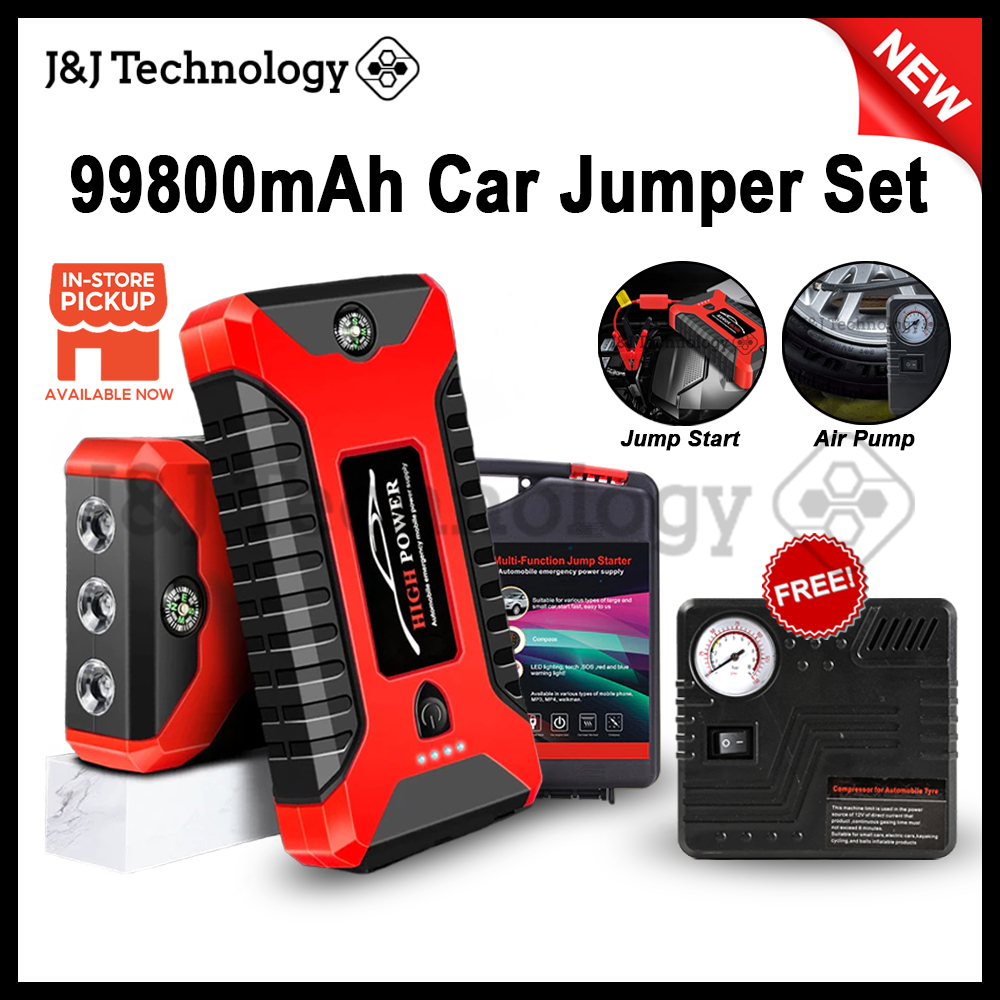 JNJ Technology 99800mAh 12V Car Jumper Car Tyre Car Pump Starter Booster Car Emergency Jump Start Power Bank Tayar 充电宝