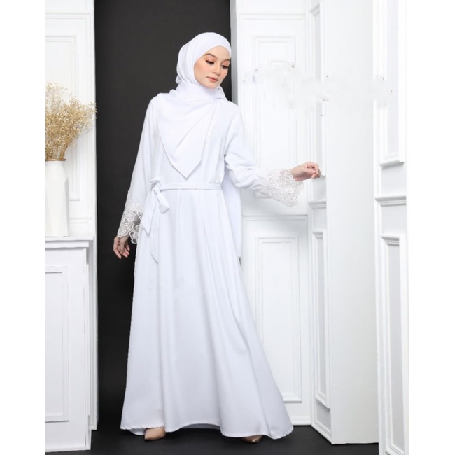 JUBAH MUSLIMAH LACE ABAYA PLAIN JUBAH wanita lengan panjang XXL XL L M S MAXI Dress Dubai plus-size belted Muslim dress