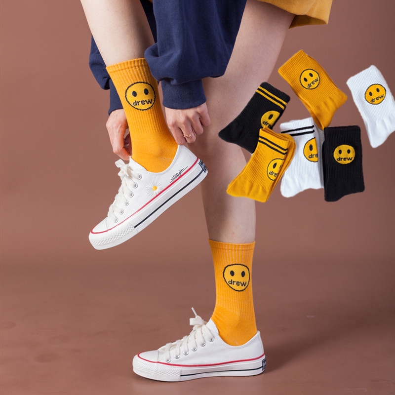 Justin Same paragraph drew smiley socks Men women sports sock Couple cotton Comfortable Breathable Novel Lady's Funny Socks