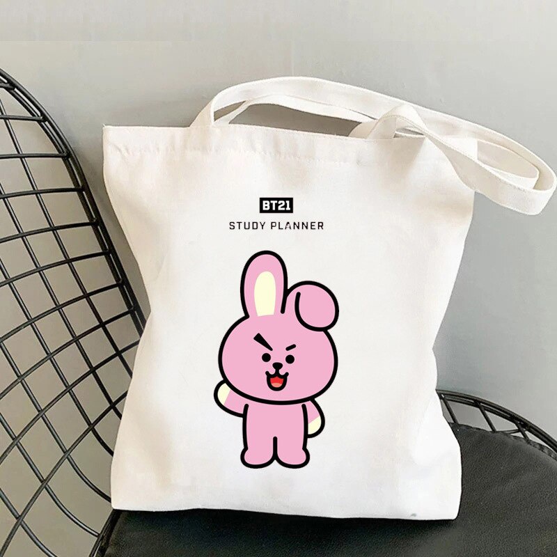 K-pop Bt21 BTS Cartoon Merchandise Printed Canvas Bag Shoulder Bag Student Fashion Portable Shopping Bag Environmental Bag