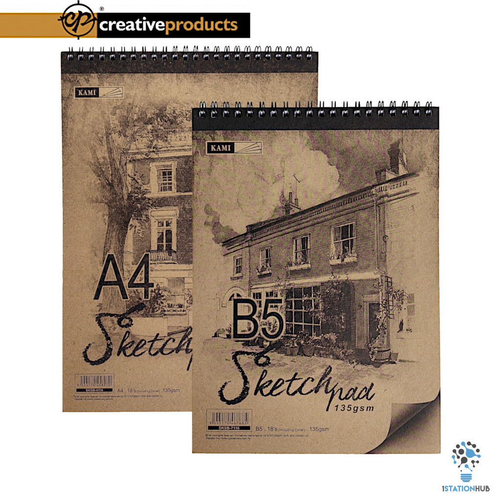 KAMI Softcover Sketch Pad 135GSM 18'S | B5 A4 | SketchPad Arts Craft Fine Paper Sketching