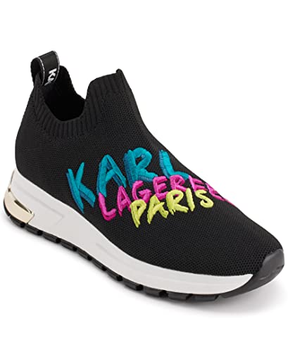 Karl Lagerfeld Paris Women's Mirren Slip On Embroidered Sneaker, Black, 9