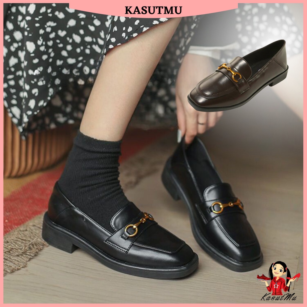 KASUTMU Women British Styles Loafers Matte Glossy Flat Shoes Kasut Wanita Perempuan Formal Ready Stock