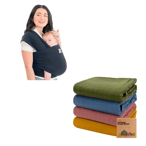 KeaBabies Baby Wrap Carrier and 4-Pack Muslin Swaddle Blankets for Baby Boys, Girls - All in 1 Original Breathable Baby Sling, Organic Baby Blankets for Girl, Boy