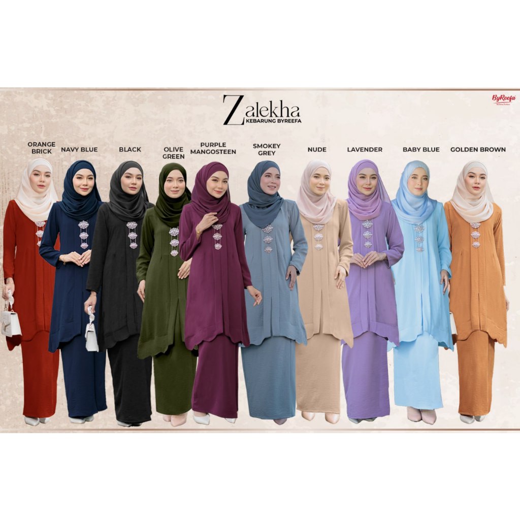 [Raya 2024] Kebarung ZALEKHA ByReefa Collection | Black | Navy Blue | Olive Green | Purple Mango | Smokey Grey