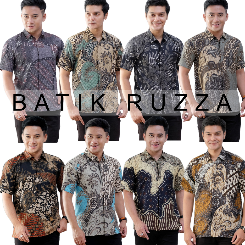 KEMEJA Men's Batik Shirt Short Sleeve Manggar Motif Abu Sage Adult Male Size M L XL XXL Vantela