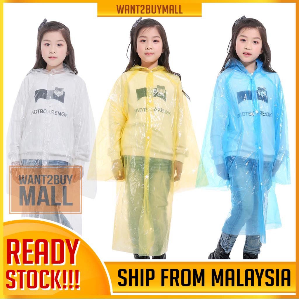 Kids Children Disposable Raincoat Waterproof Hiking Portable Poncho Transparent Kanak Kanak Budak Hujan Baju Rain Coat