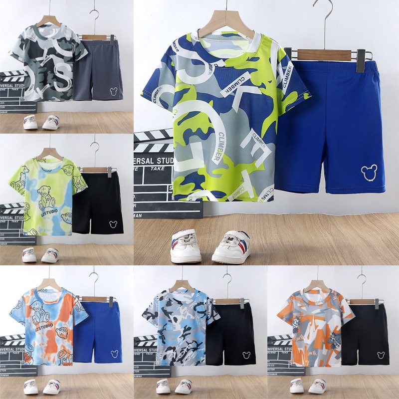 Kid's Clothing Boys Camouflage T-Shirt Two-piece Big Children's Clothes Jersey Short Sleeve Suit