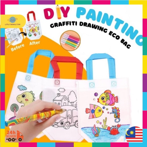 Kids DIY Painting Graffiti Creative Drawing Eco Bag Goodies Birthday for kids Goodies bag Party Gift Door Gift Present