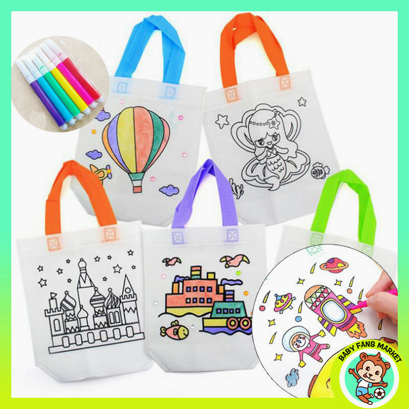 Kids DIY Painting Graffiti Double Single Sided Creative Drawing Eco Bag Birthday Party Gift Goodies Door Gift for kids