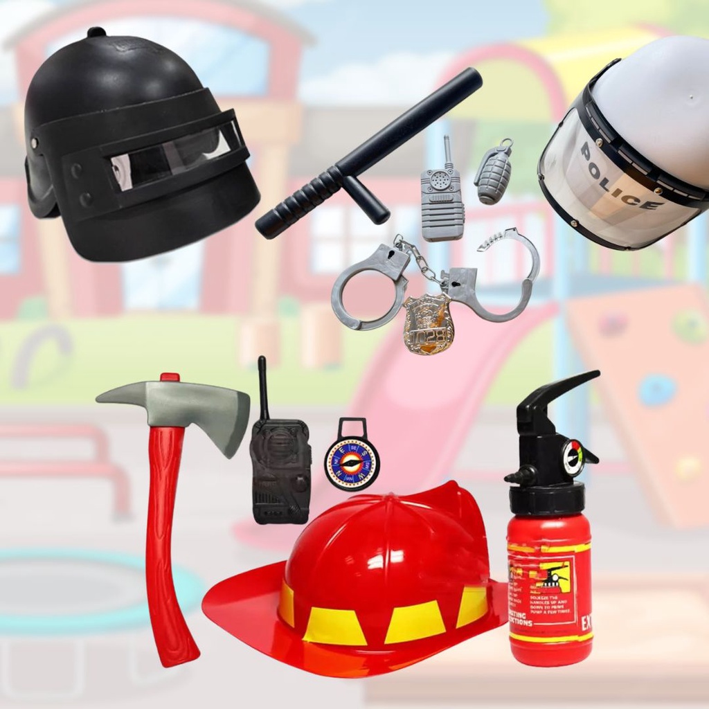 Kids Helmet Police Fireman PUBG Cosplay Role Play Pretend Play Toys Topi Kanak Mainan