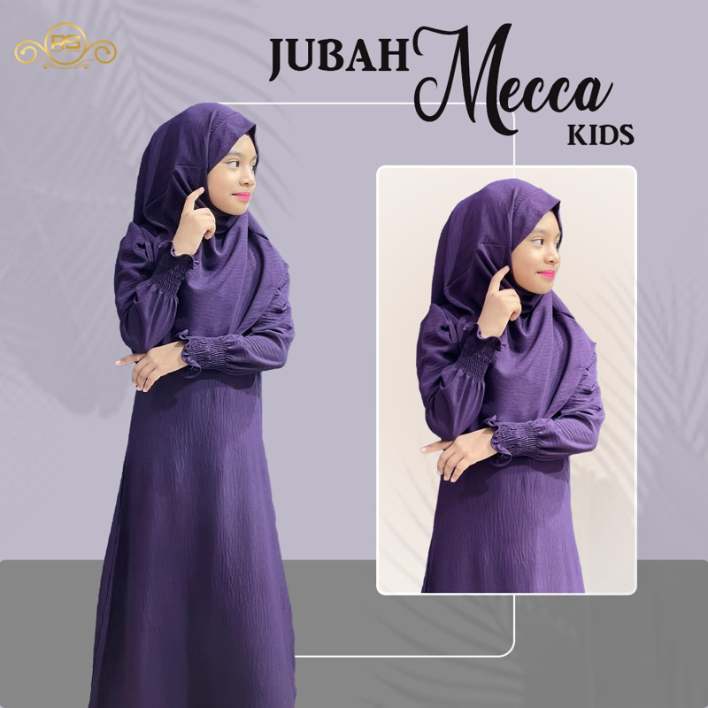 KIDS KAFTAN MECCA ONE SET TUDUNG TALI KHIMAR | JUBAH MECCA IRON LESS | ABAYA| jubah muslimah kain cey italian crepe