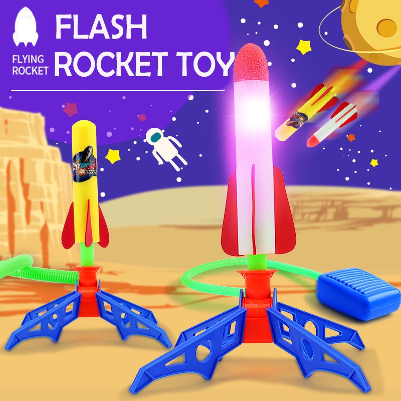 Kids Rocket Launcher Toy Flying Air Pump Foam Skyrockets with Flash Light Outdoor Parent-child Sports Game Children Gift