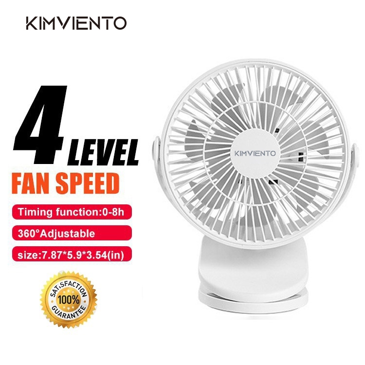 Kimviento Kipas Mini usb 720° Adjustable Rechargeable Clip Fan for Baby Stroller Office Table Fan Portable