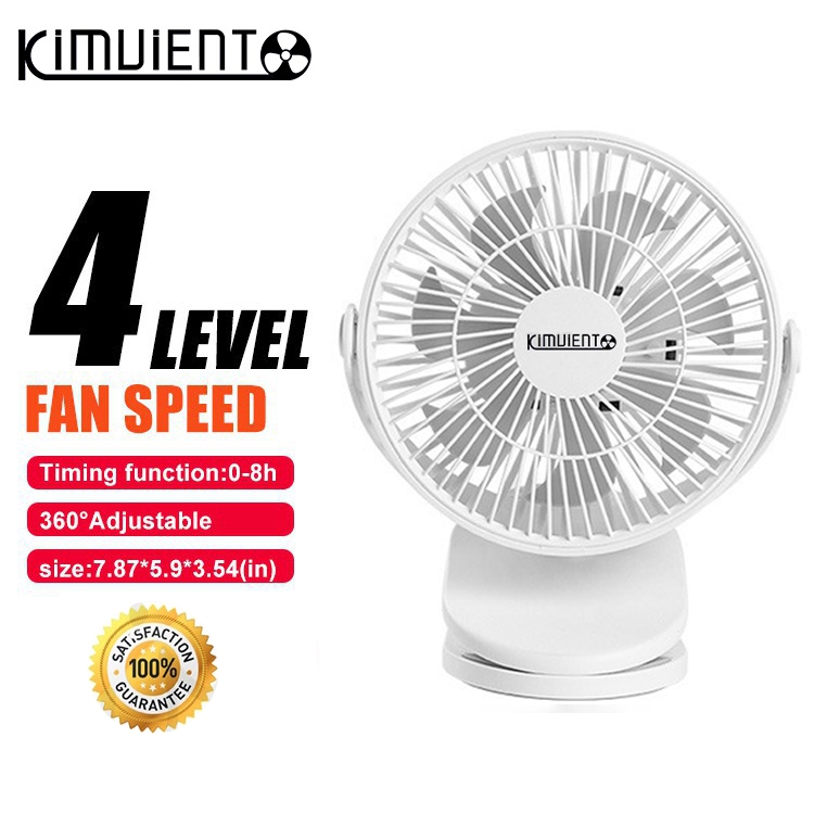 Kimviento Kipas Mini usb 720° Adjustable Rechargeable Clip Fan for Baby Stroller Office Table Fan Portable