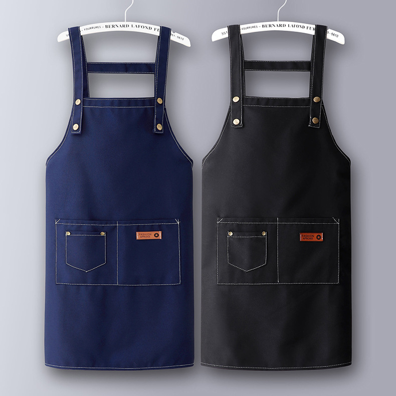 Kitchen Apron Chef Apron Hitam Murah H-Type Strap Design Denim Apron With Pocket Black Blue 围裙