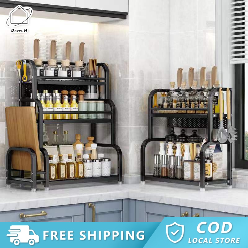 Kitchen Spice Rack Kitchen Rak Dapur Rak Rempah Stainless Steel Seasoning Storage Rak Condiment Rack Storage Racks shelf