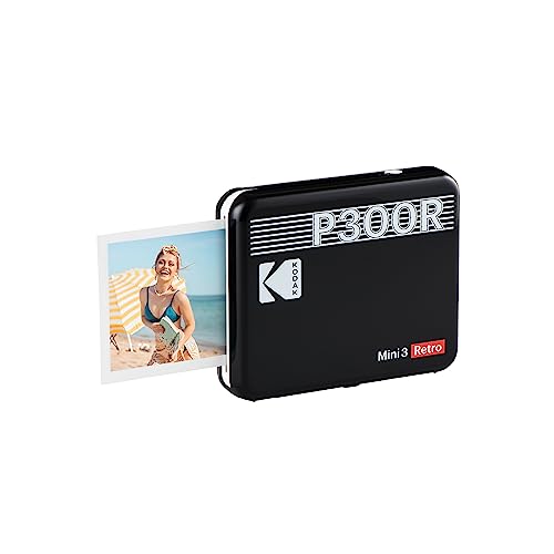 KODAK Mini 3 Retro 4PASS Portable Photo Printer (3x3 inches) + 8 Sheets, Black