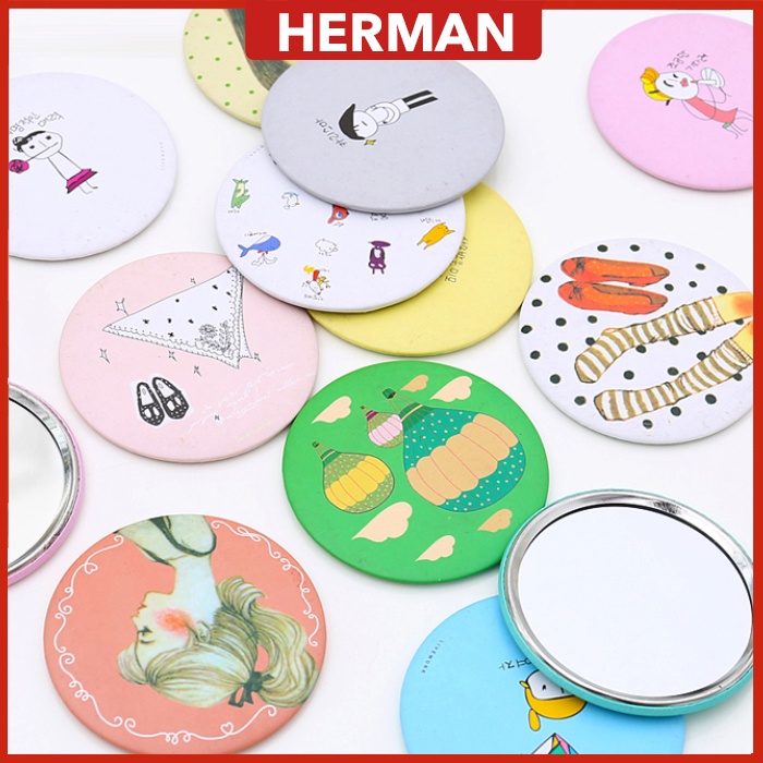 Korean beauty Mini make-up mirror Round Pocket Makeup Korean Mini Cermin Cartoon Small Mirror Kids hand gifts