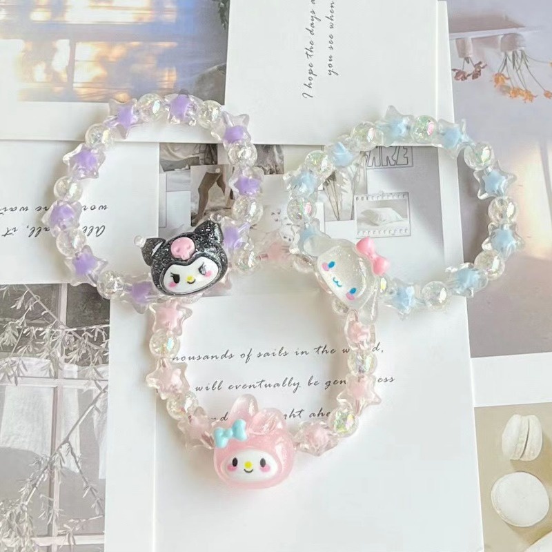 Korean Cute Kuromi Bracelet Kawaii Sanrio Bracelet Fashion Melody Cinnamoroll Pochacco Bracelet Crystal Beaded gelang tangan perempuan Women Bracelet For woman Gril Gift Female Bracelet Friendship Bracelet Accessories Jewelry 手链