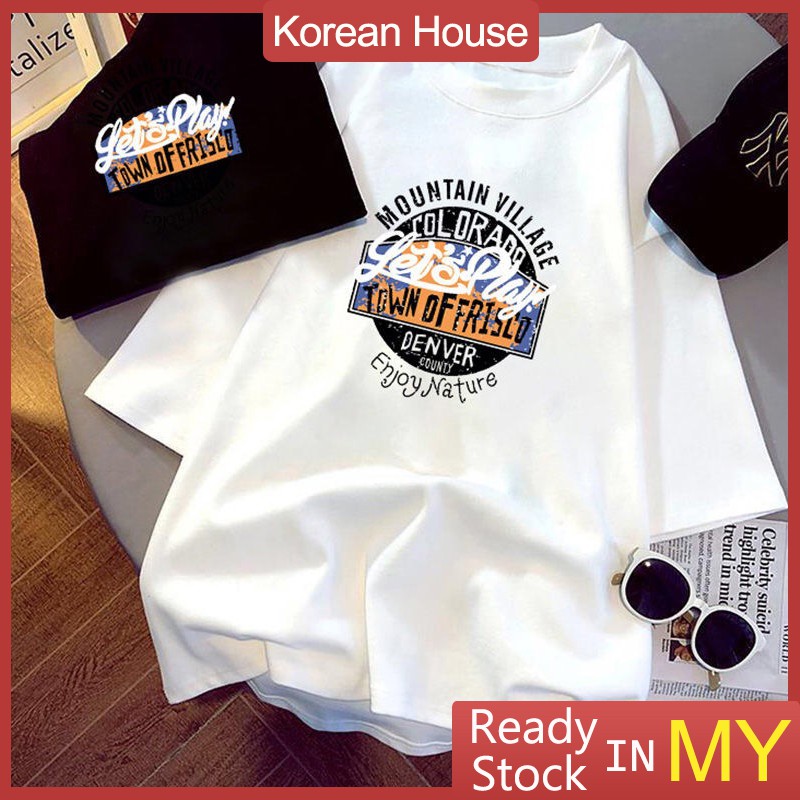 Korean House Local shop Ready Stock MURAH Plus size Clothes summer print loose White short sleeve unisex tshirt Women/ MenTops cotton baju wanita lelaki and perempuan Oversized Korean style Blouse 2023 Chinese CNY new year 宽松t恤男女短袖上衣韓版百搭 新年衣服