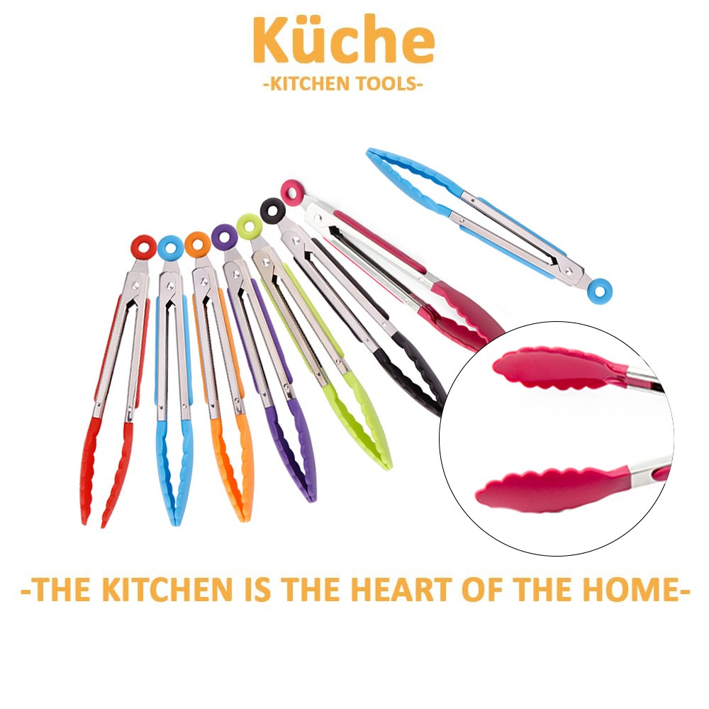 KUCHE Stainless Steel Silicone Food Tongs Kitchen Handle Appliances BBQ Tools Multipurpose Kitchen Handle Utensil