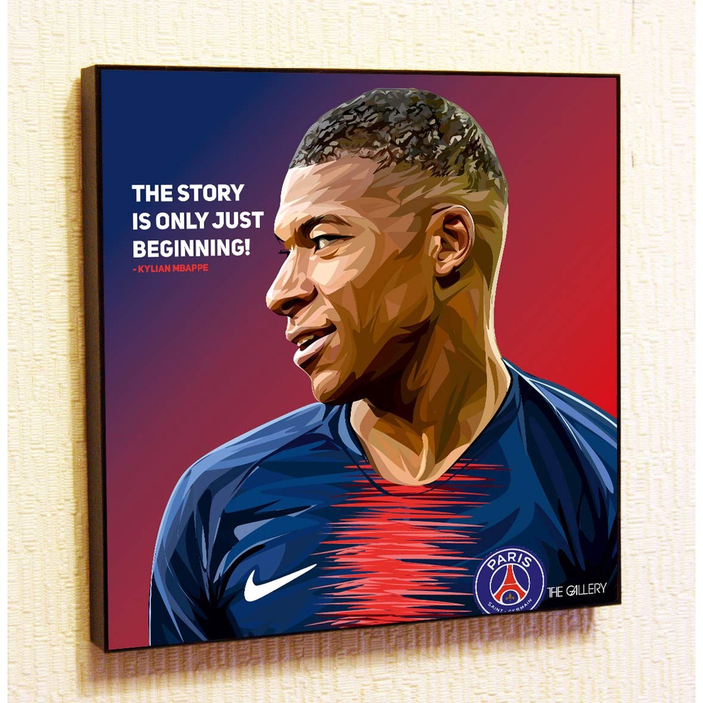 Kylian Mbappe PSG France Football Soccer Framed Poster Pop Art for Decor with Motivational Quotes Printed