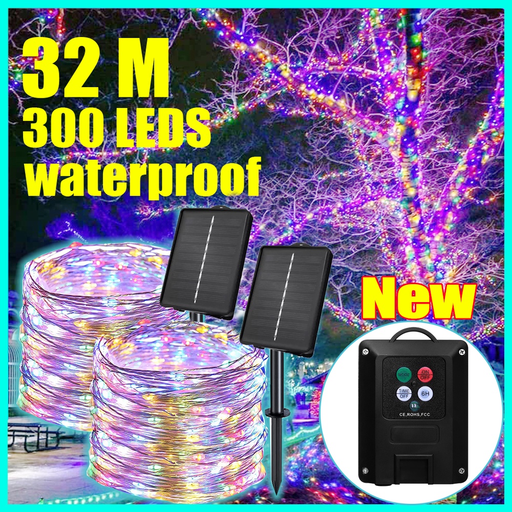 Lampu Raya Solar Kelip Kelipg Fairy String LED Lights Festive Copper Wire Light Outdoor Waterproof 8 Lighting Modes for Festive Garden Patio Tree Wedding Party Christmas Halloween New Year Decoration 32M 22M 12M 7M