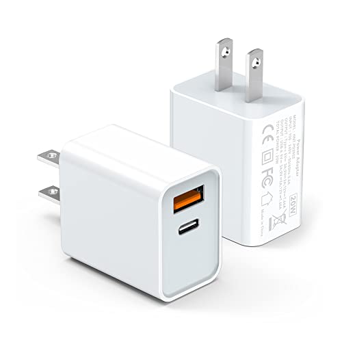 LCGENS USB C Wall Charger Block 20W, 2-Pack Dual Port PD Power Delivery Fast Type C Charging Block Plug Compatible with Apple iPhone 11/12/13/14/15/Pro Max, XS/XR/X, Ipad Pro, Samsung Galaxy