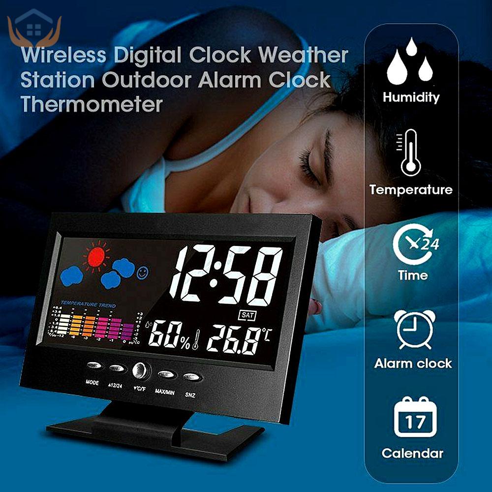 LED Digital Color LCD Alarm Clock for Bedroom Desk Clock with Snooze Color Display Calendar Electronic Thermometer Hygrometer Voice Control Weather Forecast Station Alarm Clock 闹钟