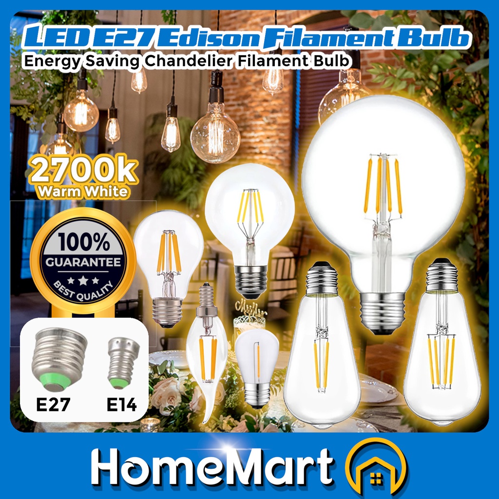 LED Edison Filament Bulb 2W 4W E14 E27 LED Candle Bulb Retro Vintage Light Bulb Mentol Lampu G125 G80 A60 ST64 C35 S14