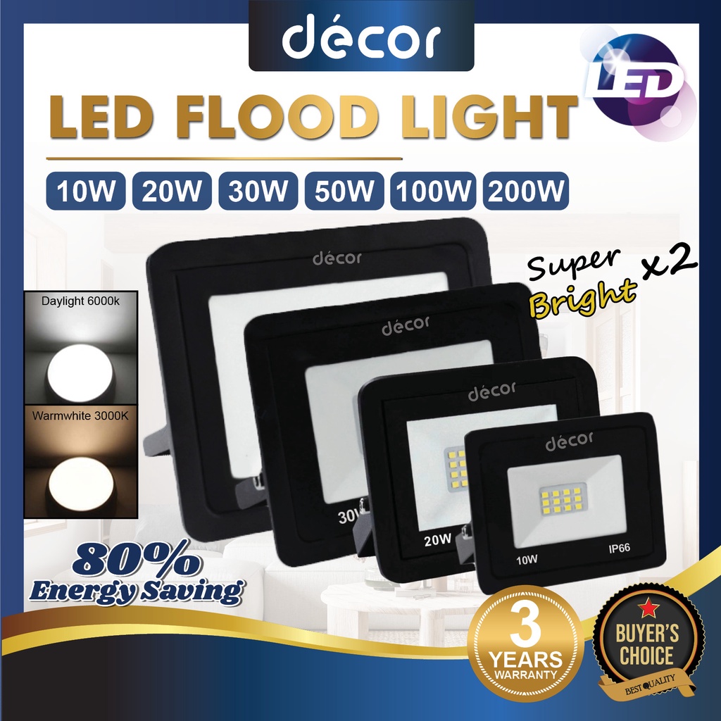 LED Flood Light 10W 20W 30W 50W 100W 200W Waterproof Outdoor Flood Light Spotlight IP66 Lampu Kecemasan Banjir